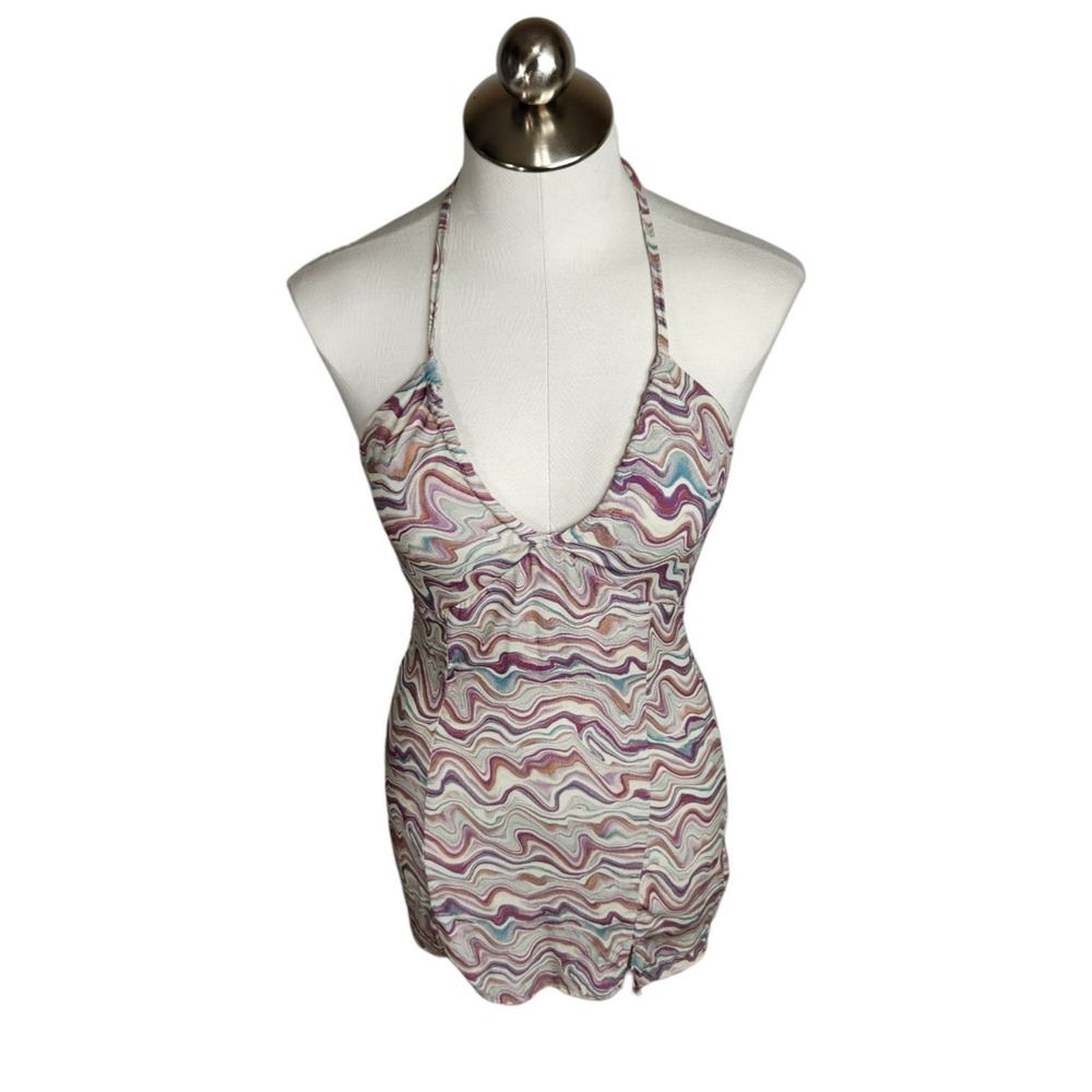 Pull & Bear Marble Print Halter Mini Dress Backless Womens Size Small Multicolor